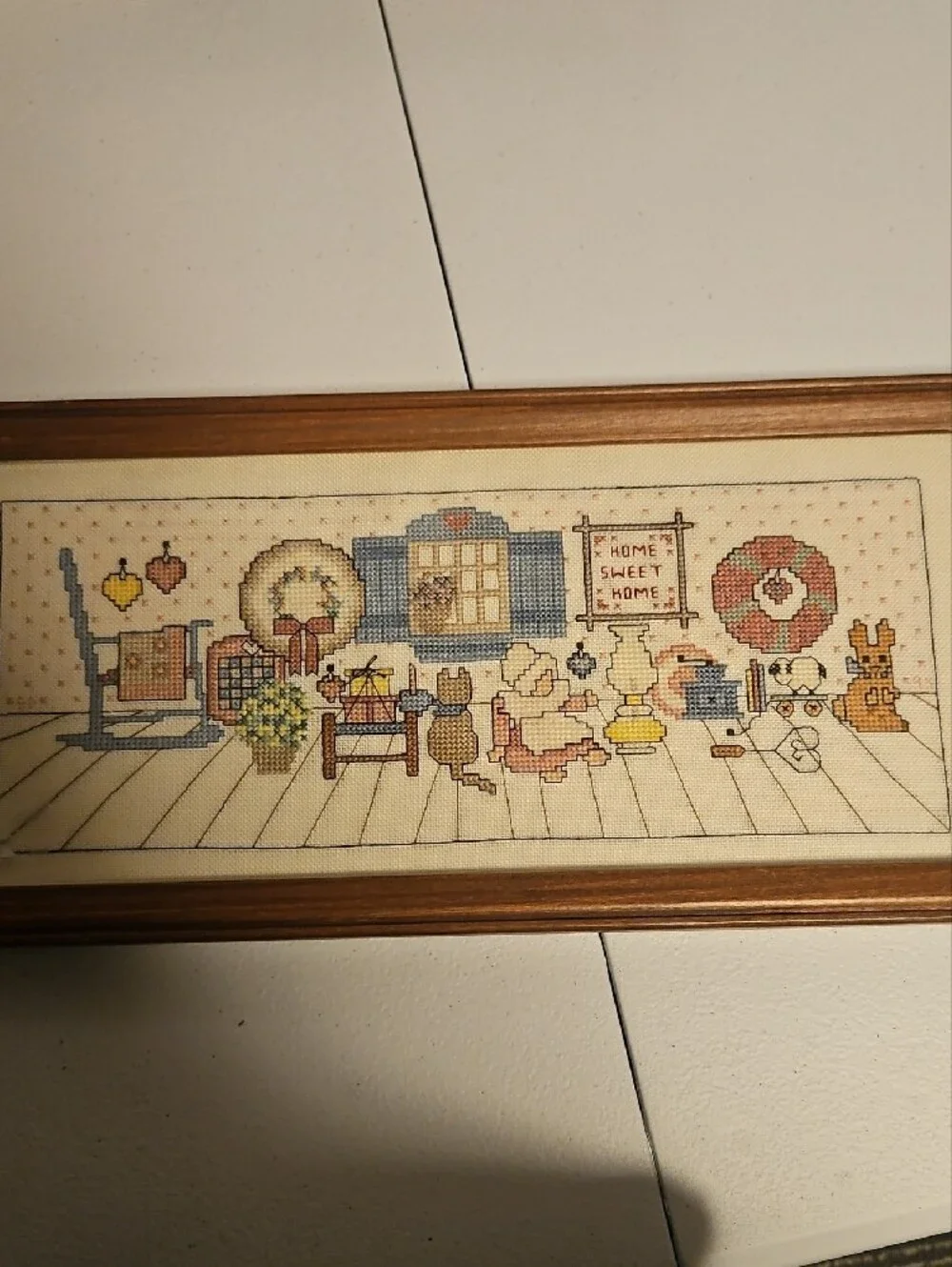 Wood Finish Home Sweet Home Framed Cross-Stitch Picture 15x7